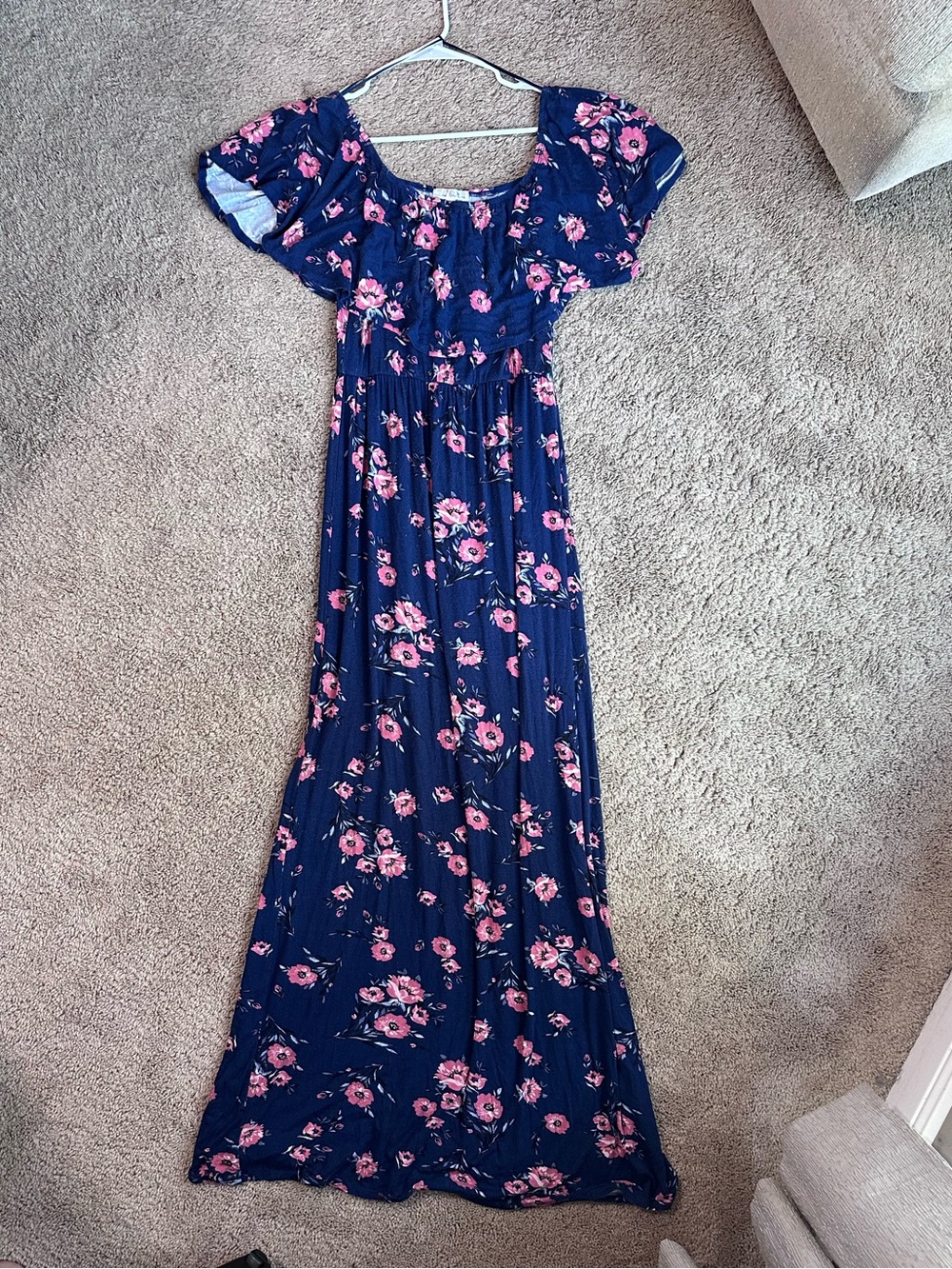 nine britton Navy Maxi Dress w/ Pink Floral Print - Small (maternity friendly)